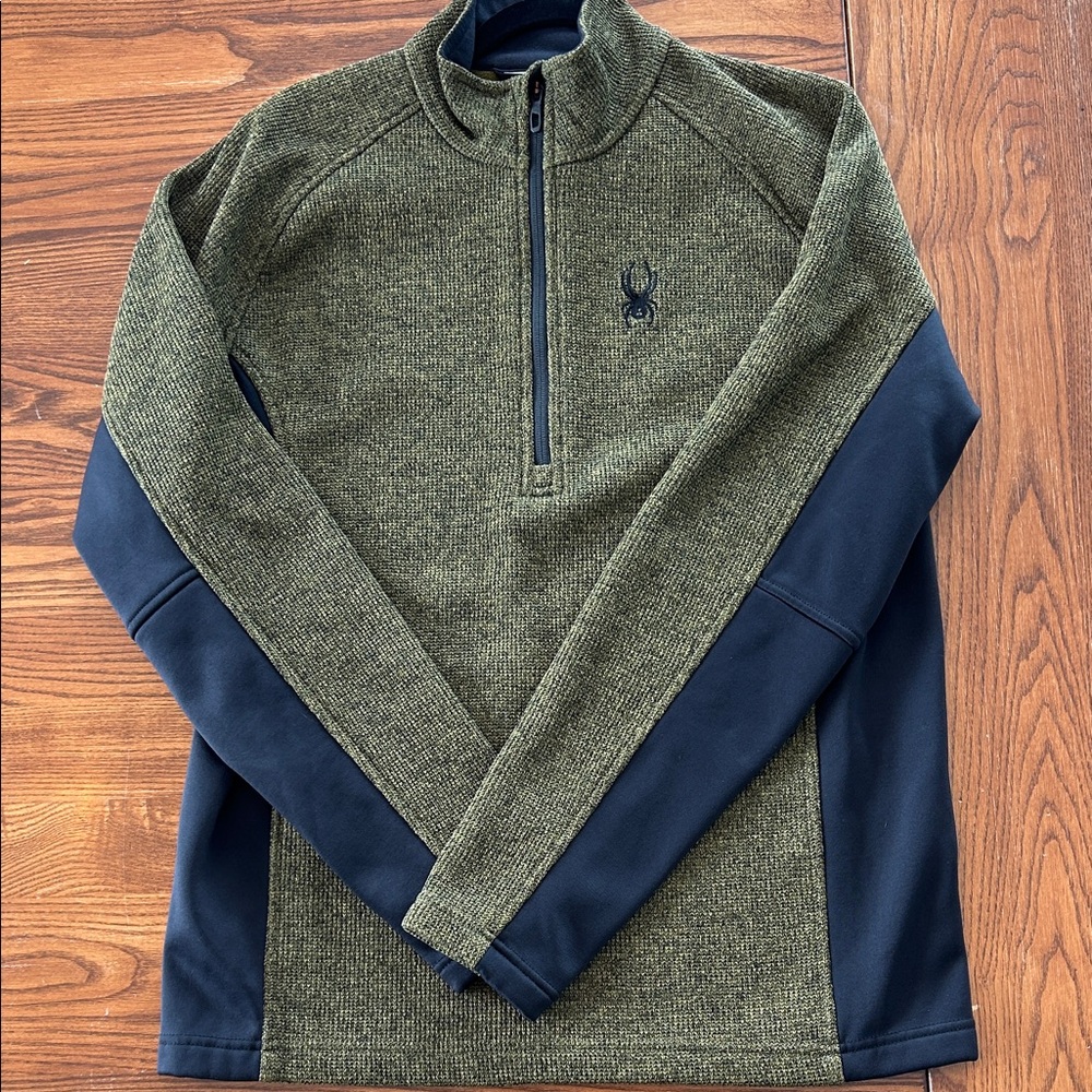 Spyder Men's Green and Blue Zip-Up Sweater